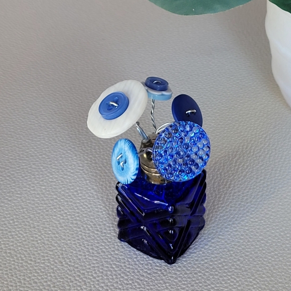 Cobalt Blue Handmade Button Floral Arrangement - Picture 6 of 8